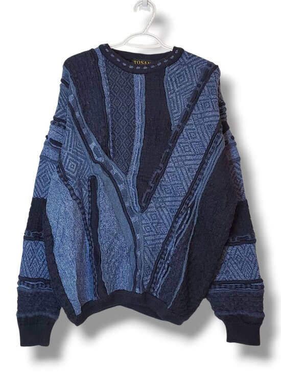 Vintage 90s Tosani 3D Knit Sweater Blue Size XL - Picture 1 of 4